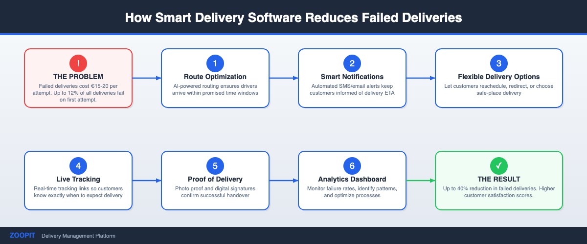 How to reduce failed deliveries workflow diagram showing <a href=
